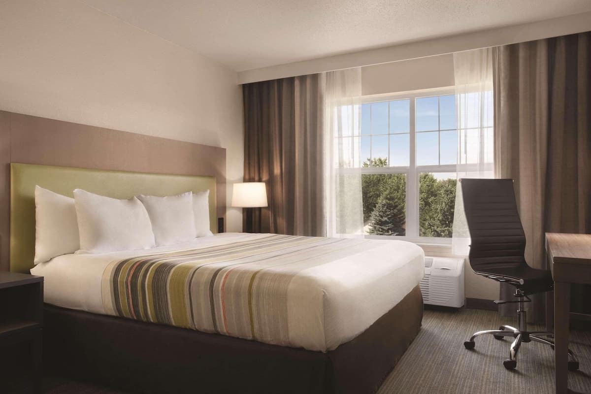 1 bedroom, desk, blackout curtains, iron/ironing board