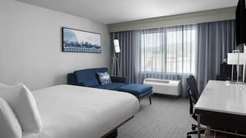 In-room safe, desk, laptop workspace, blackout curtains