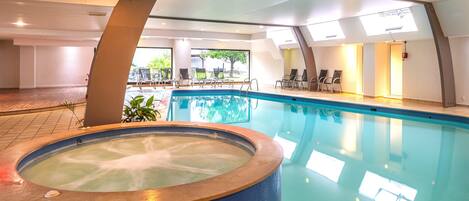 Indoor pool, open 9:00 AM to 8:30 PM, sun loungers