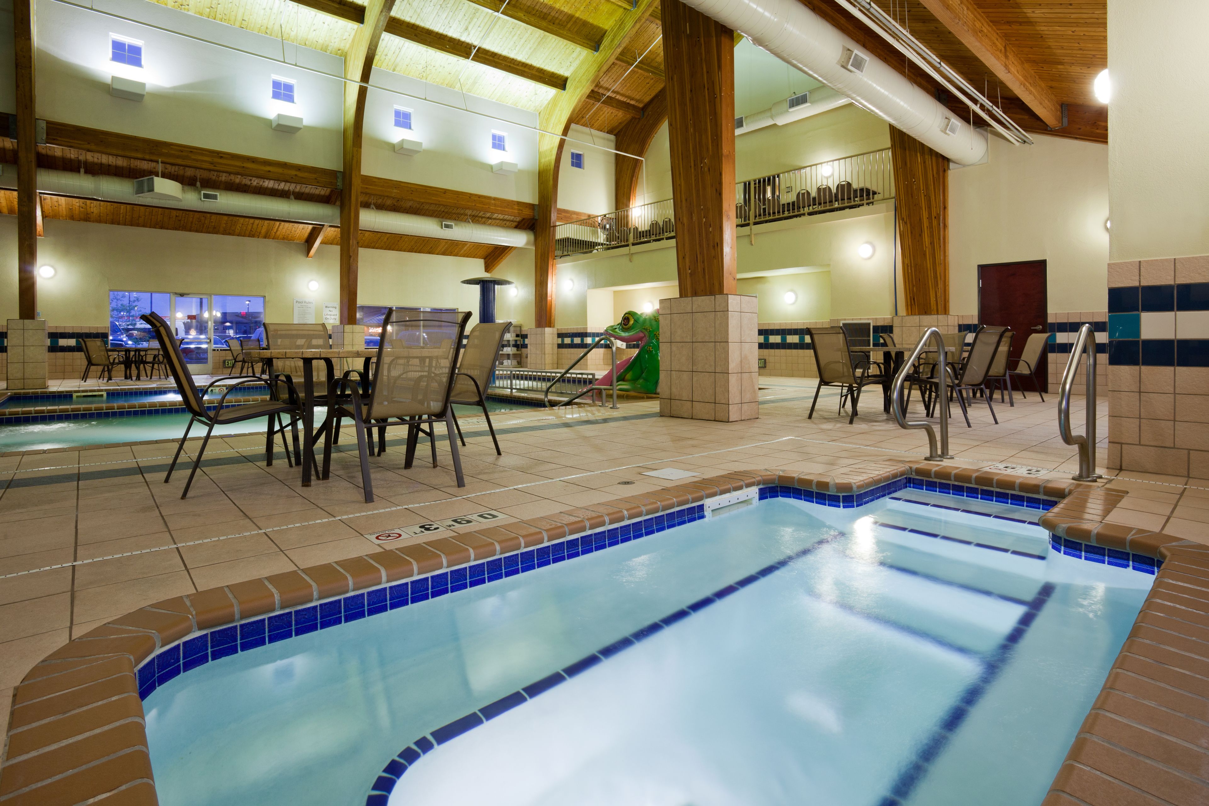 indoor pool, open 8 am to 11 pm, pool loungers