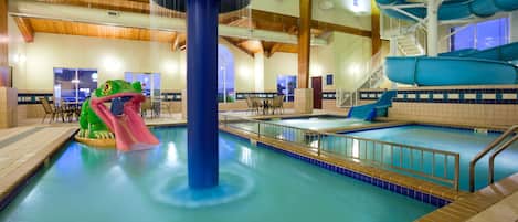 Indoor pool, open 8 AM to 11 PM, pool loungers