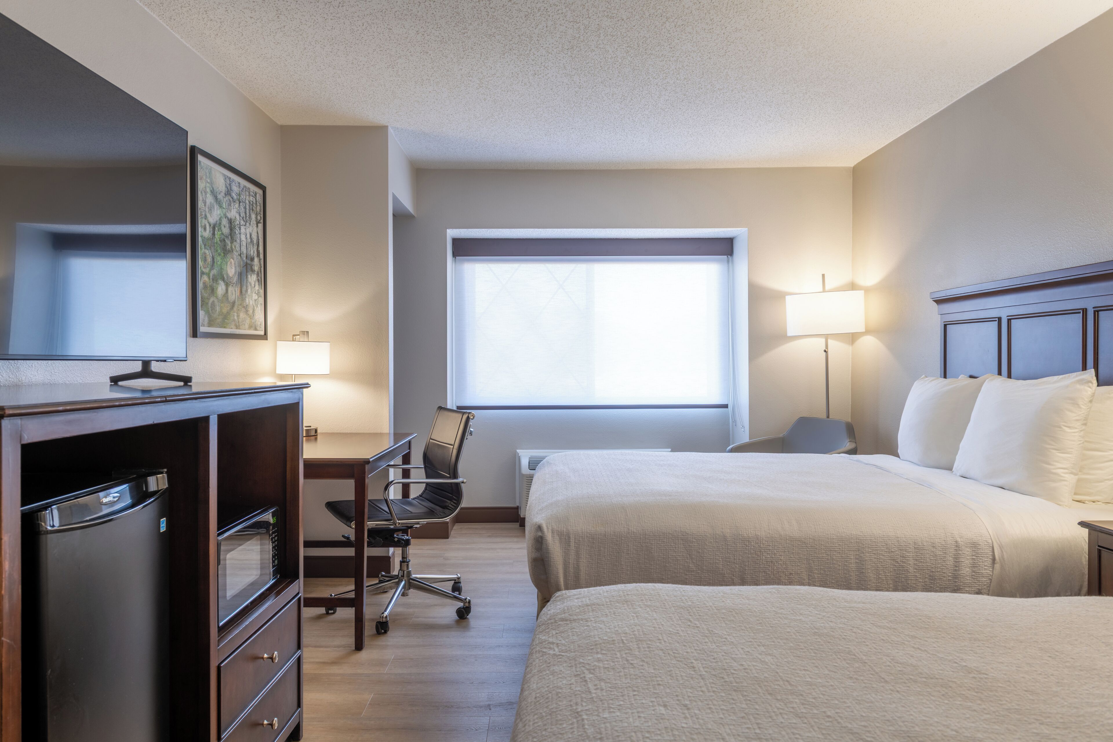 Standard Room, 2 Queen Beds, Non Smoking, Refrigerator & Microwave | Desk, blackout drapes, iron/ironing board, free cribs/infant beds