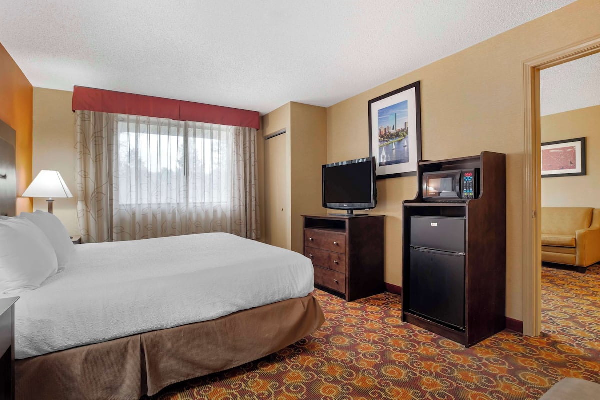 Skrivebord, mørklægningsgardiner, strygejern/strygebræt