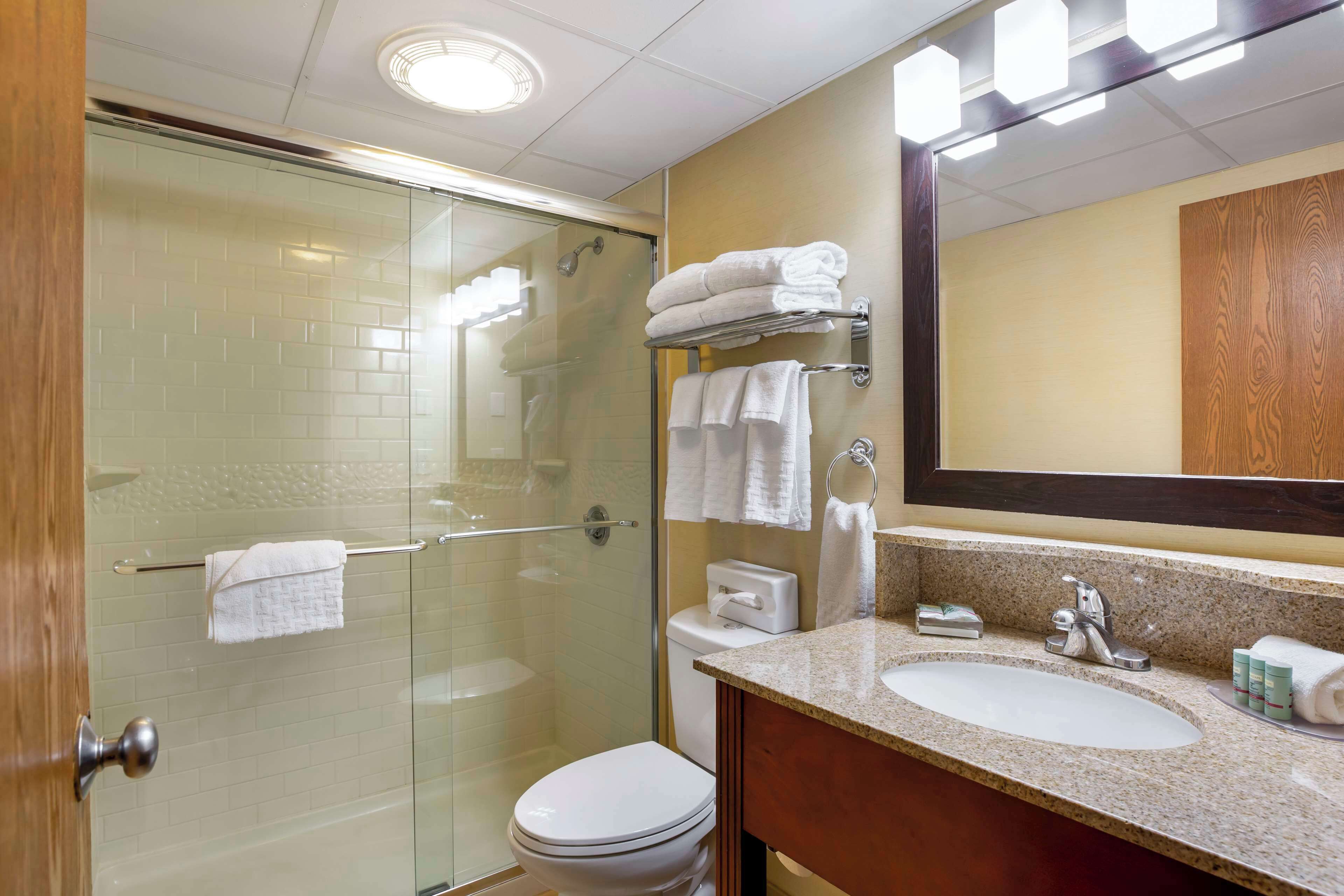 suite, 1 king bed, non smoking, refrigerator & microwave | bathroom | combined shower/bathtub, hair dryer, towels