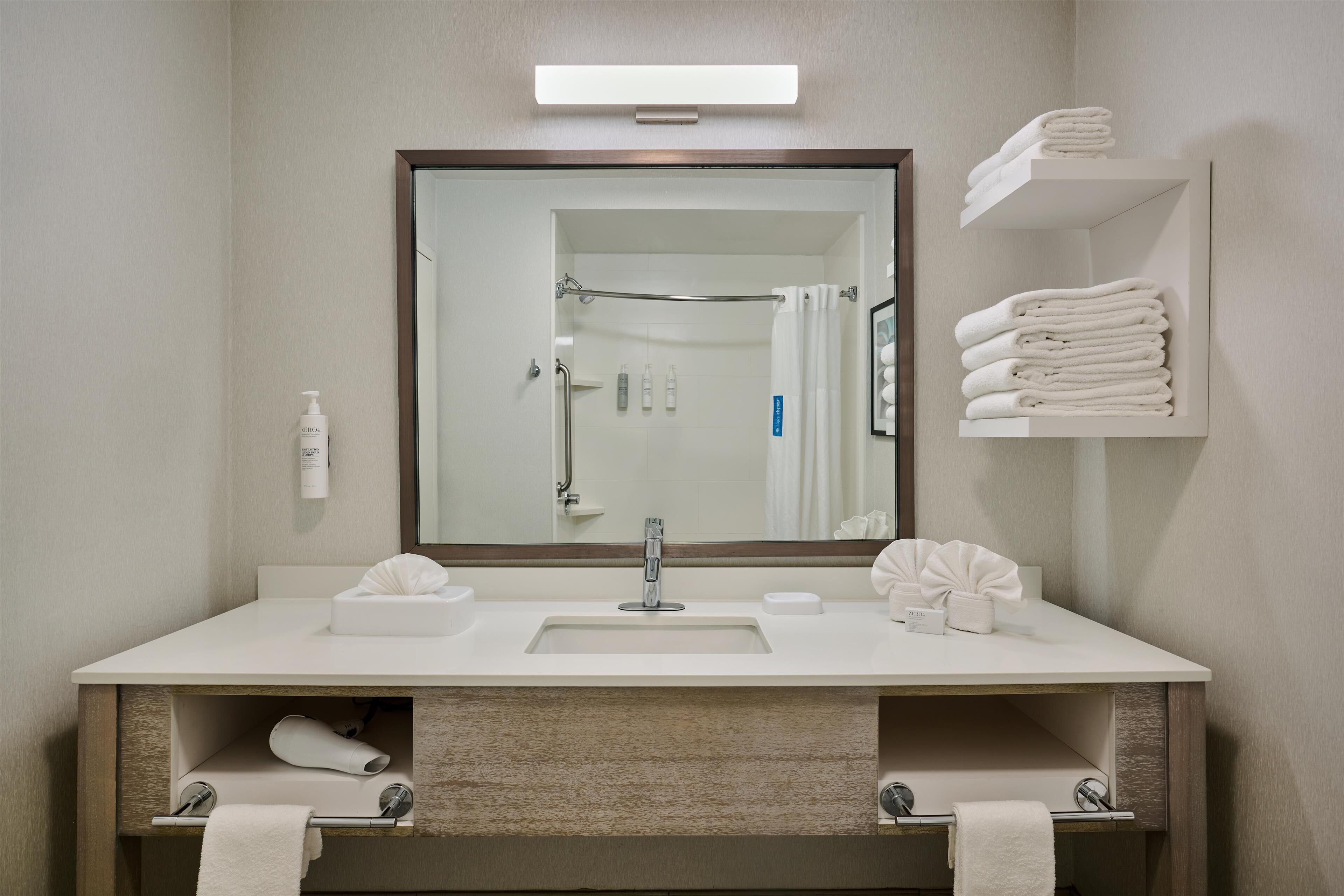 free toiletries, hair dryer, towels