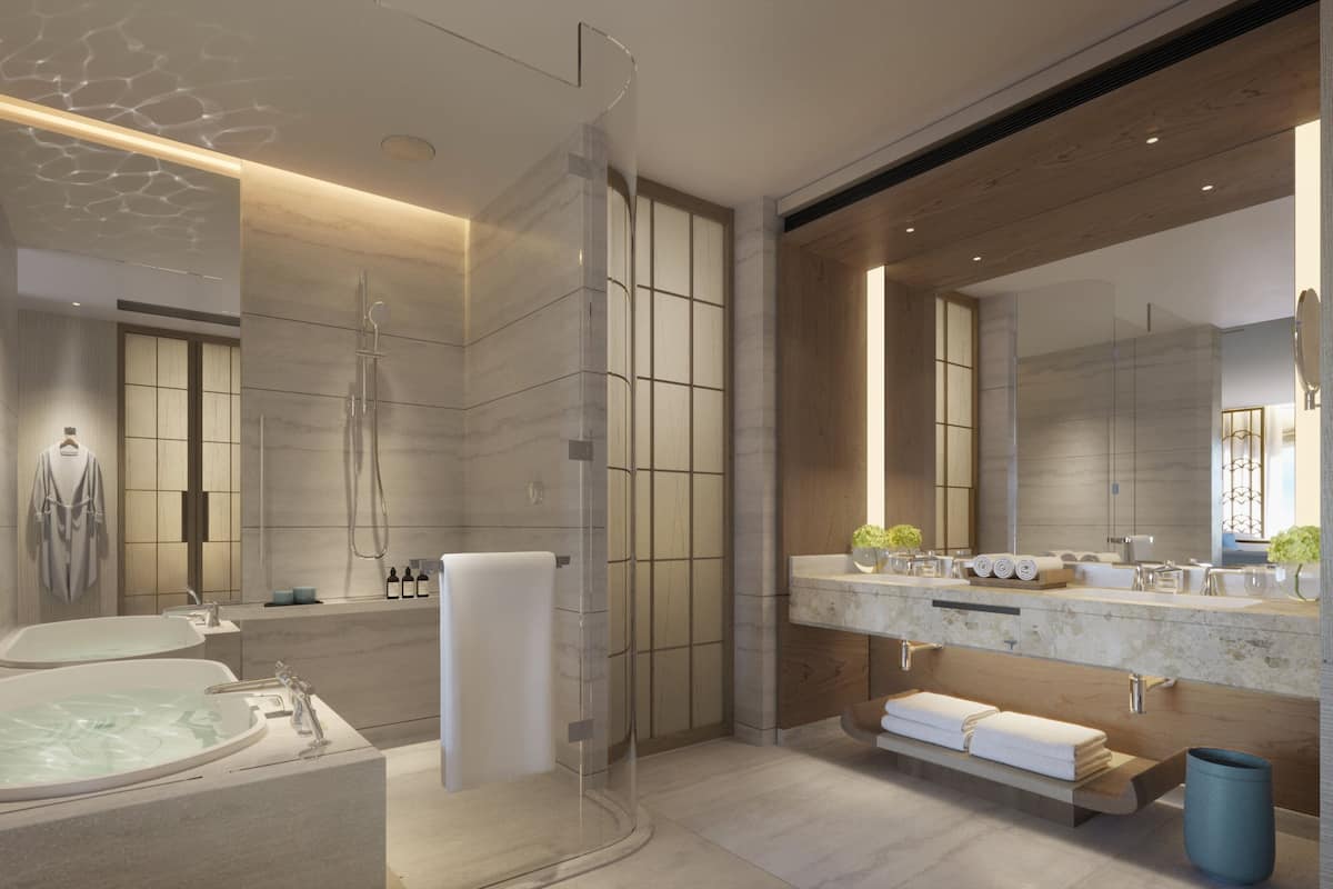 Bồn tắm và buồng tắm vòi sen riêng, bồn tắm ngâm, vòi sen phun mưa