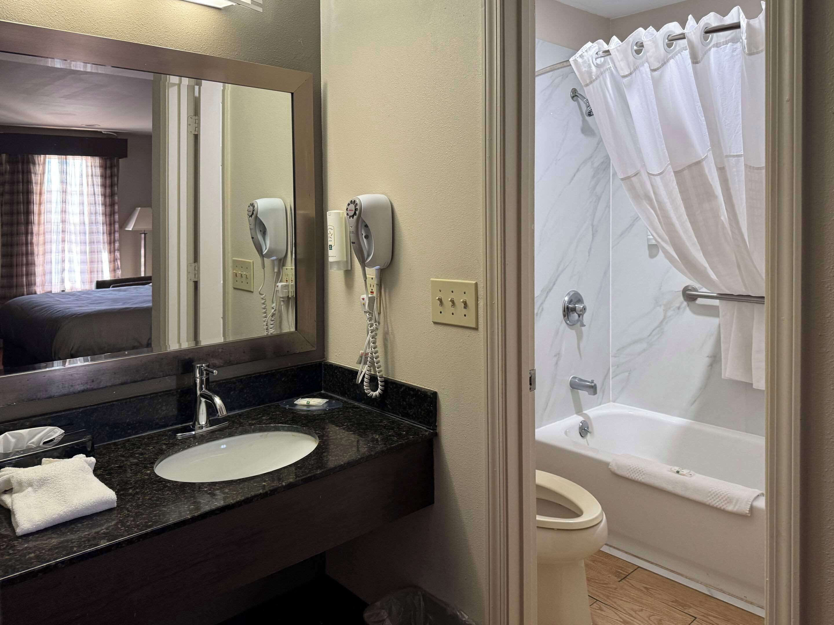 Pillow-top beds, desk, blackout curtains, iron/ironing board