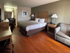 Pillowtop beds, desk, blackout drapes, iron/ironing board