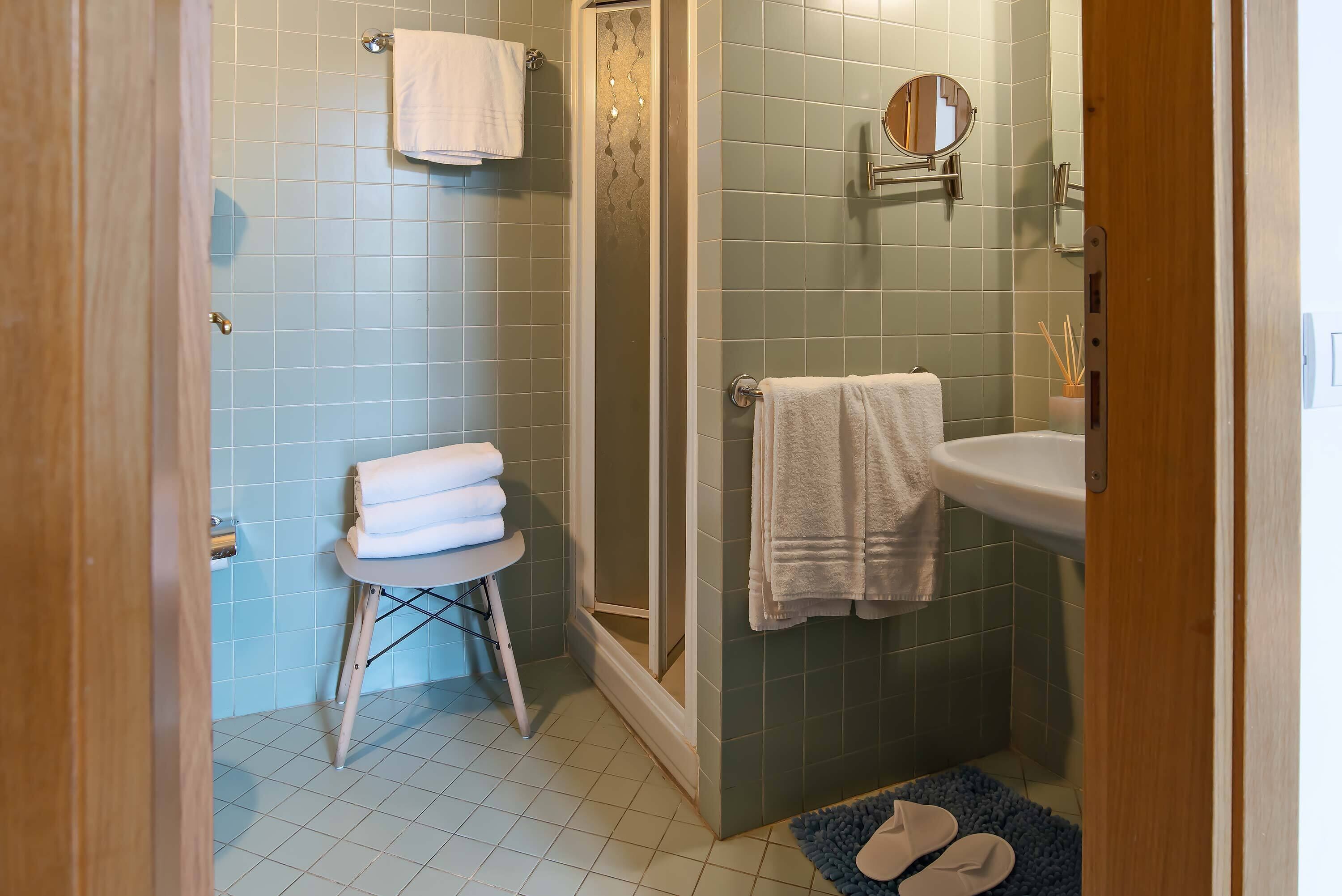 quadruple room | bathroom | shower, rainfall showerhead, hair dryer, bidet