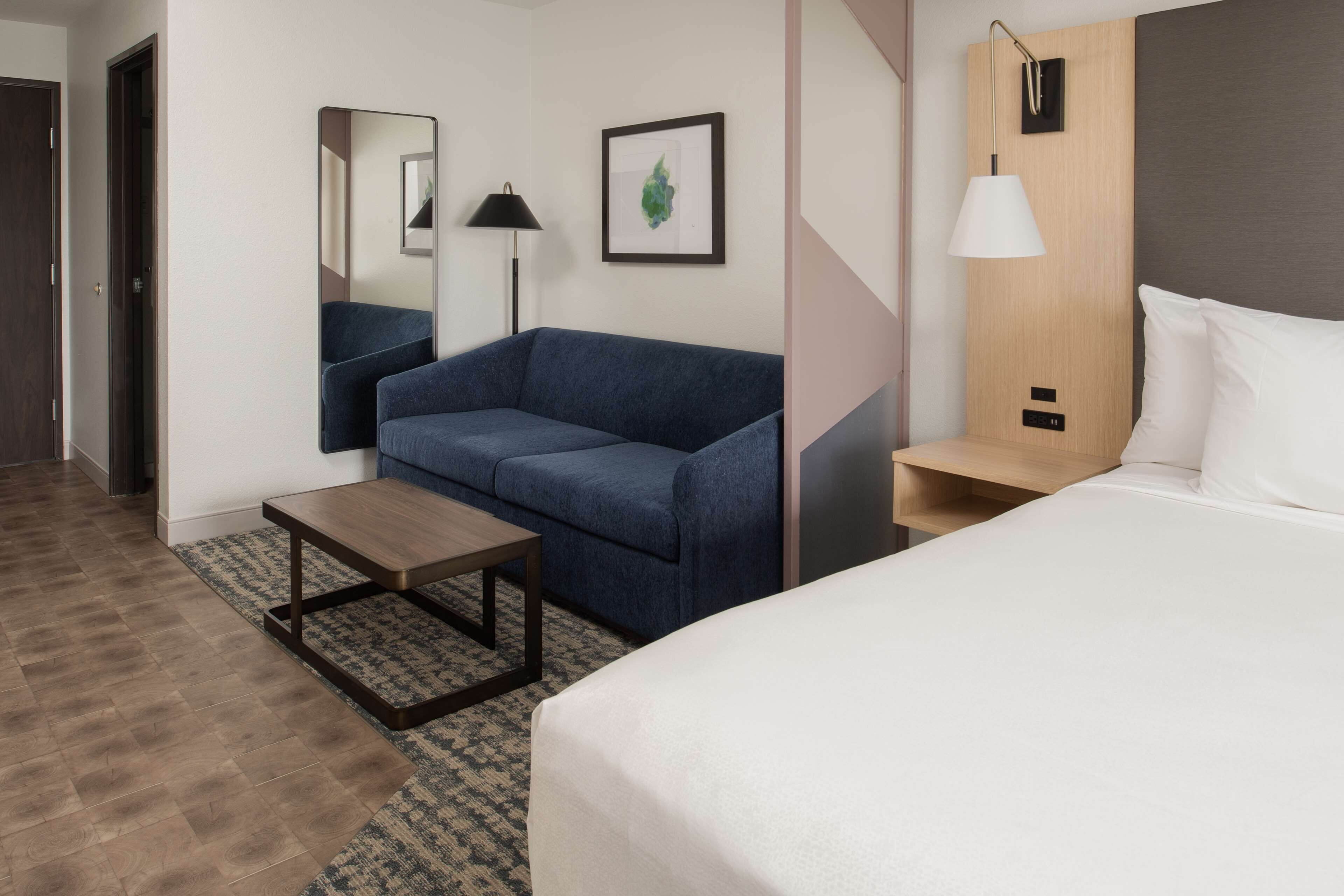 1 bedroom, premium bedding, blackout curtains, iron/ironing board