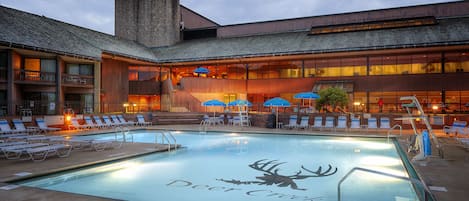 Indoor pool, outdoor pool, sun loungers