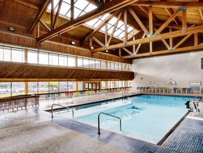 Indoor pool, outdoor pool, sun loungers