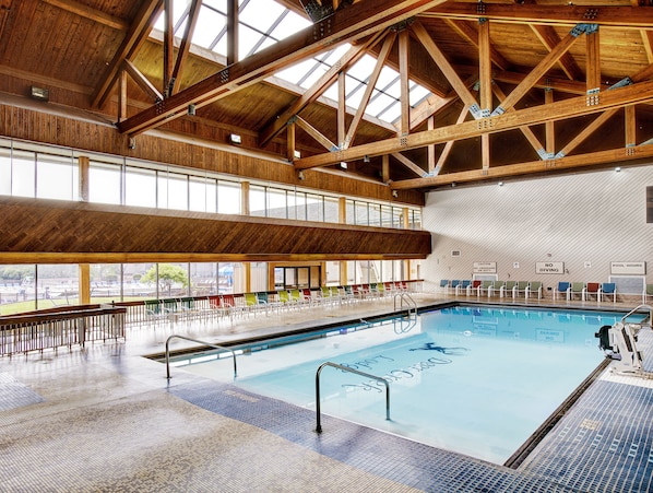 Indoor pool, outdoor pool, sun loungers