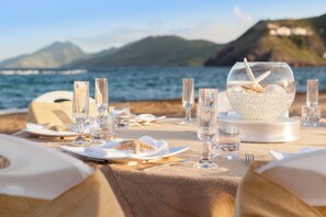 On the beach, free beach cabanas, sun loungers, beach towels