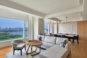Westin, Club Suite, 1 Bedroom, Lake View | Living room | 42-inch LCD TV with satellite channels, TV - The Westin Mumbai Powai Lake (Mumbai)