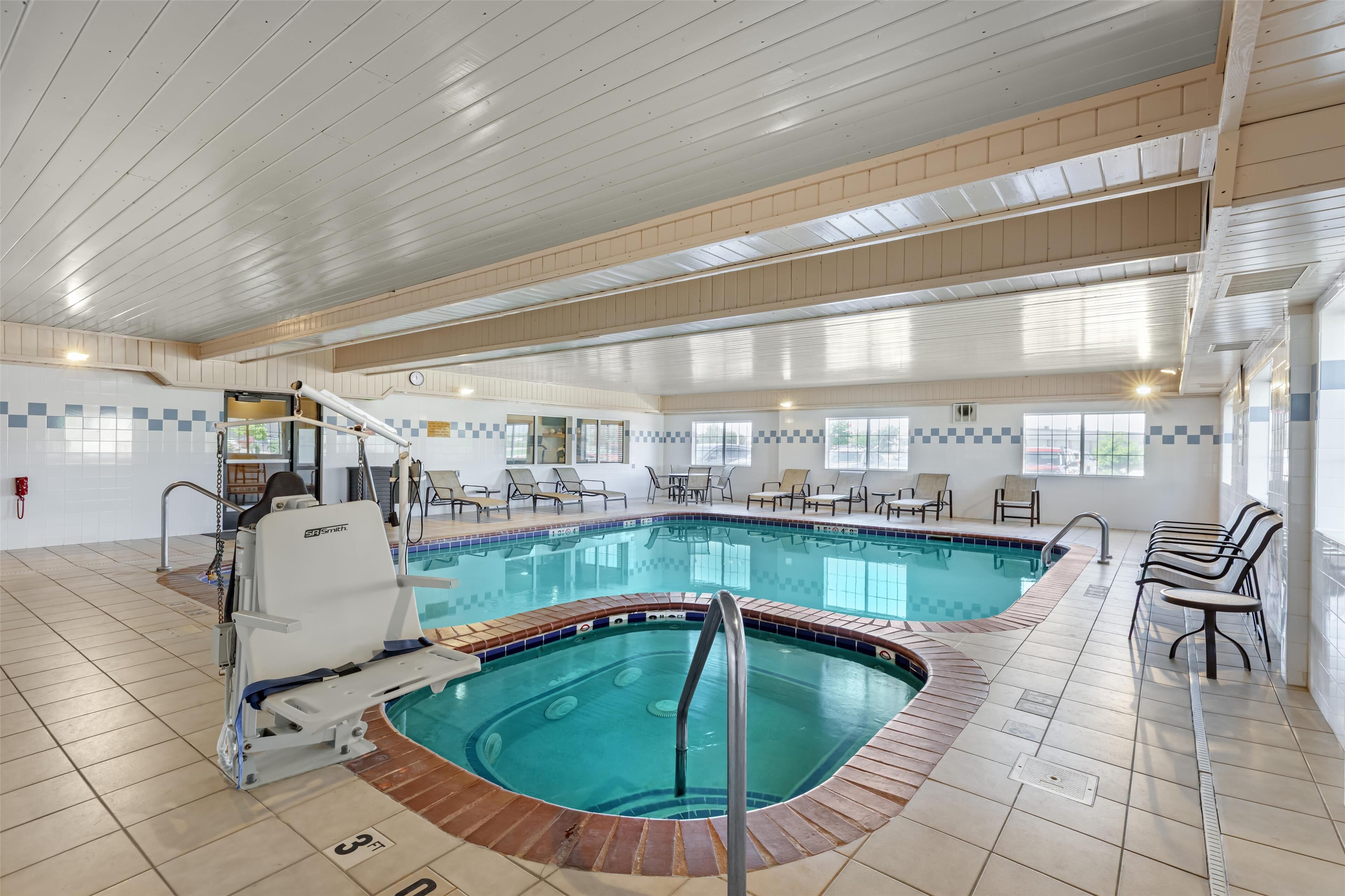 indoor pool, pool loungers