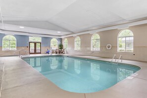 Indoor pool, open 10:00 AM to 10:00 PM, sun loungers
