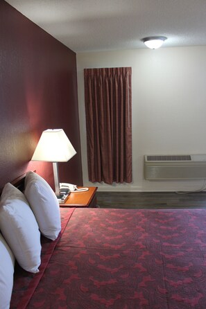 Desk, laptop workspace, blackout drapes, free WiFi