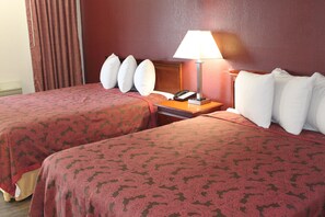 Desk, laptop workspace, blackout curtains, free WiFi
