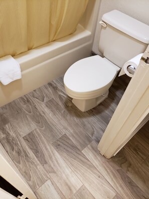 Hydromassage showerhead, free toiletries, hair dryer, towels