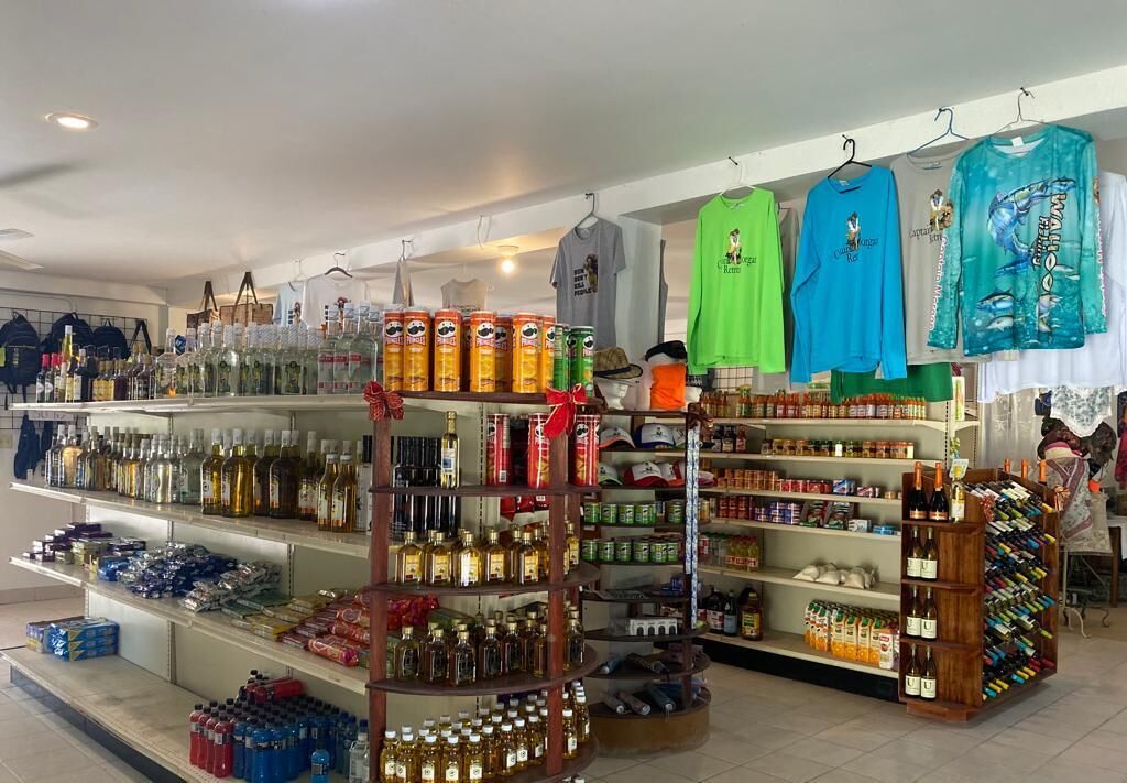 Una tienda con estantes llenos de diversas bebidas, incluyendo licores y conservas.