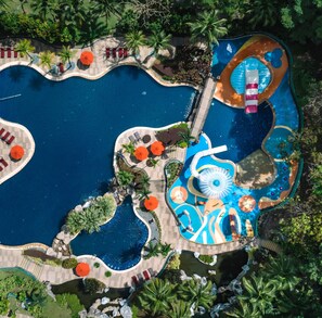 Outdoor pool, pool umbrellas