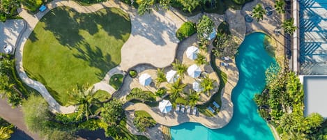 Outdoor pool, pool umbrellas