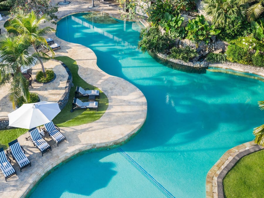 Outdoor pool, pool umbrellas
