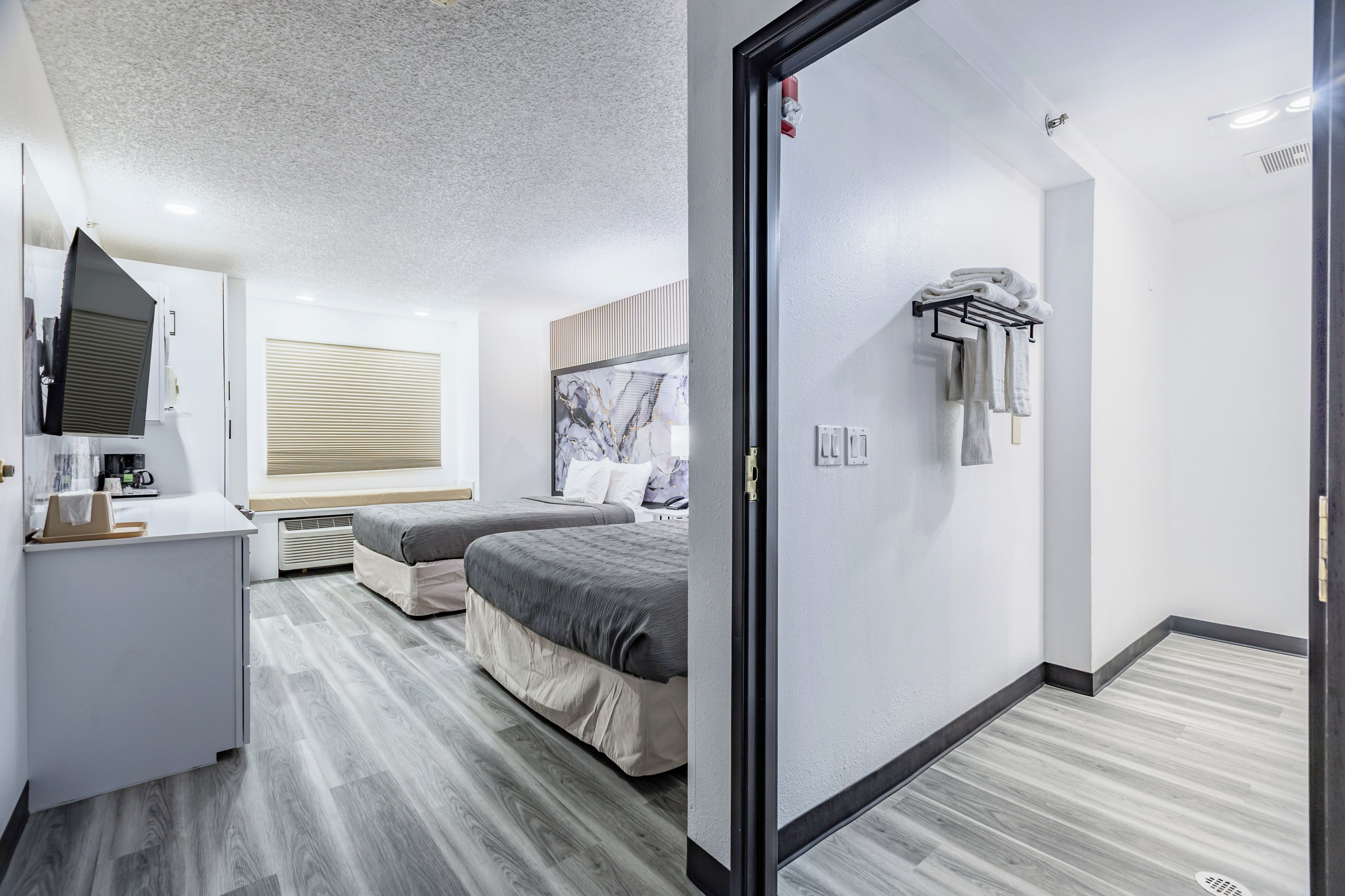 Double Room, 2 Queen Beds, Mobility Accessible, Non Smoking | Desk, laptop workspace, blackout drapes, iron/ironing board (on request)