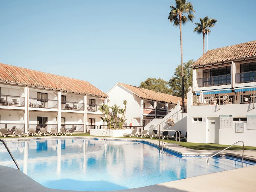 Outdoor pool, pool umbrellas, pool loungers