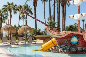 Outdoor pool, pool umbrellas, pool loungers