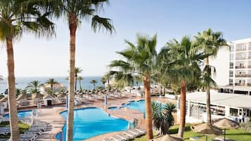 2 outdoor pools, pool umbrellas, pool loungers