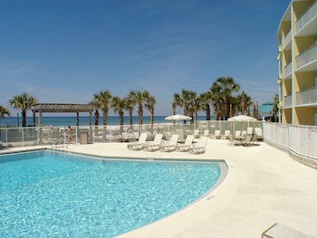 2 outdoor pools, pool umbrellas, sun loungers at Boardwalk Beach Hotel