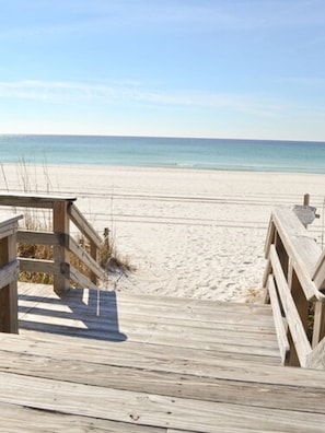 Private beach, white sand, sun-loungers, beach umbrellas