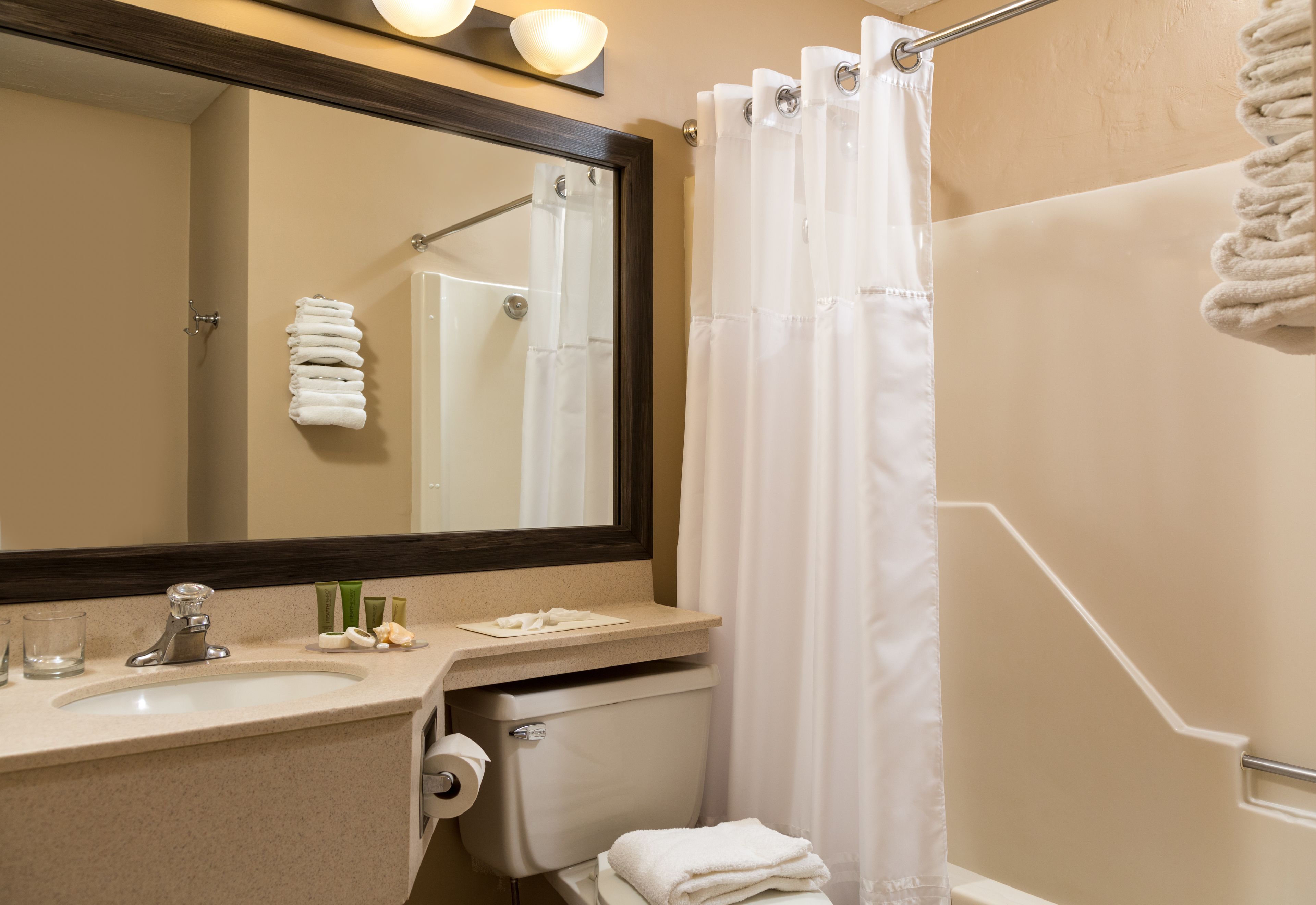 free toiletries, hair dryer, towels, soap