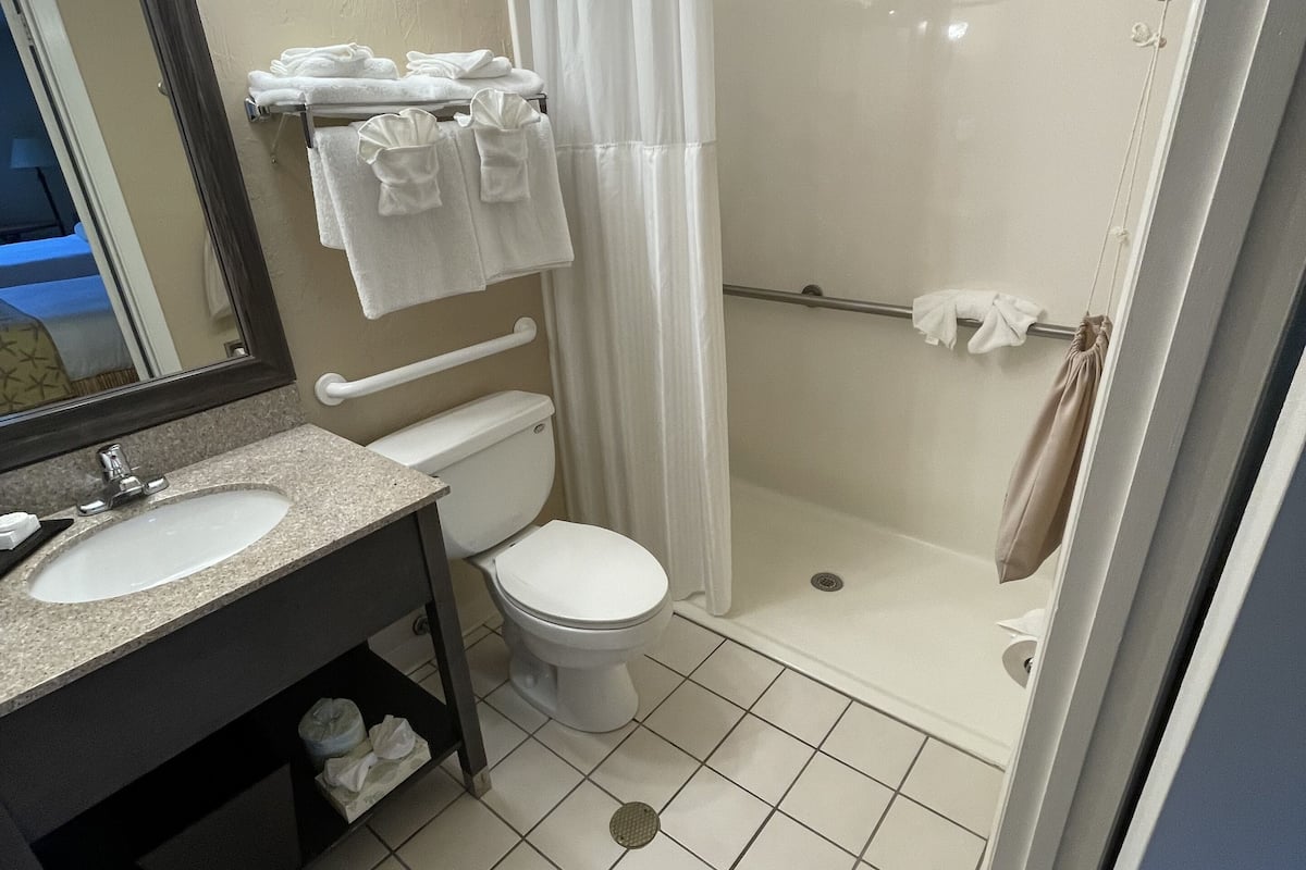 deluxe room, 2 queen beds, accessible (roll-in shower) | bathroom | free toiletries, hair dryer, towels, soap