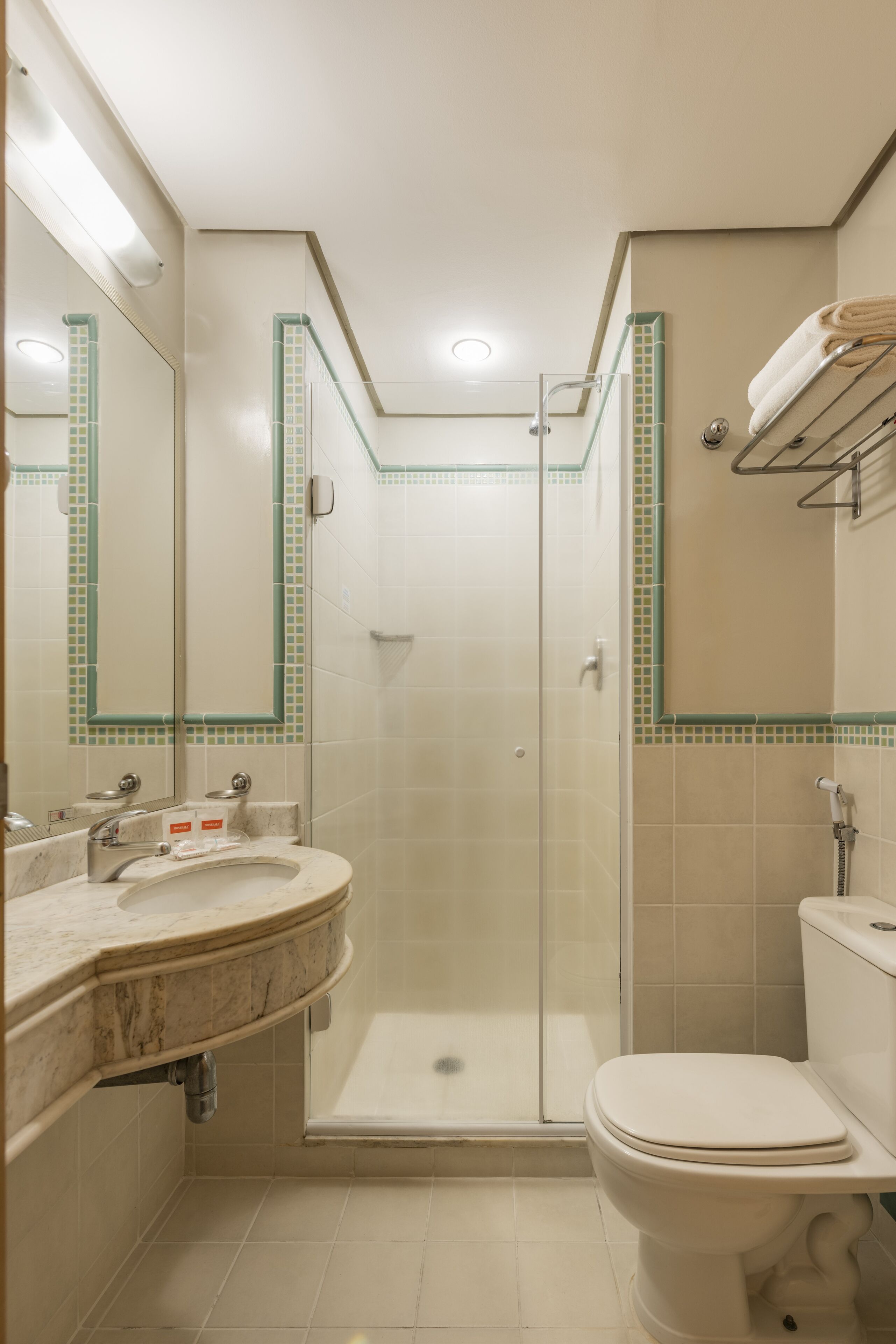 shower, free toiletries, hair dryer, towels