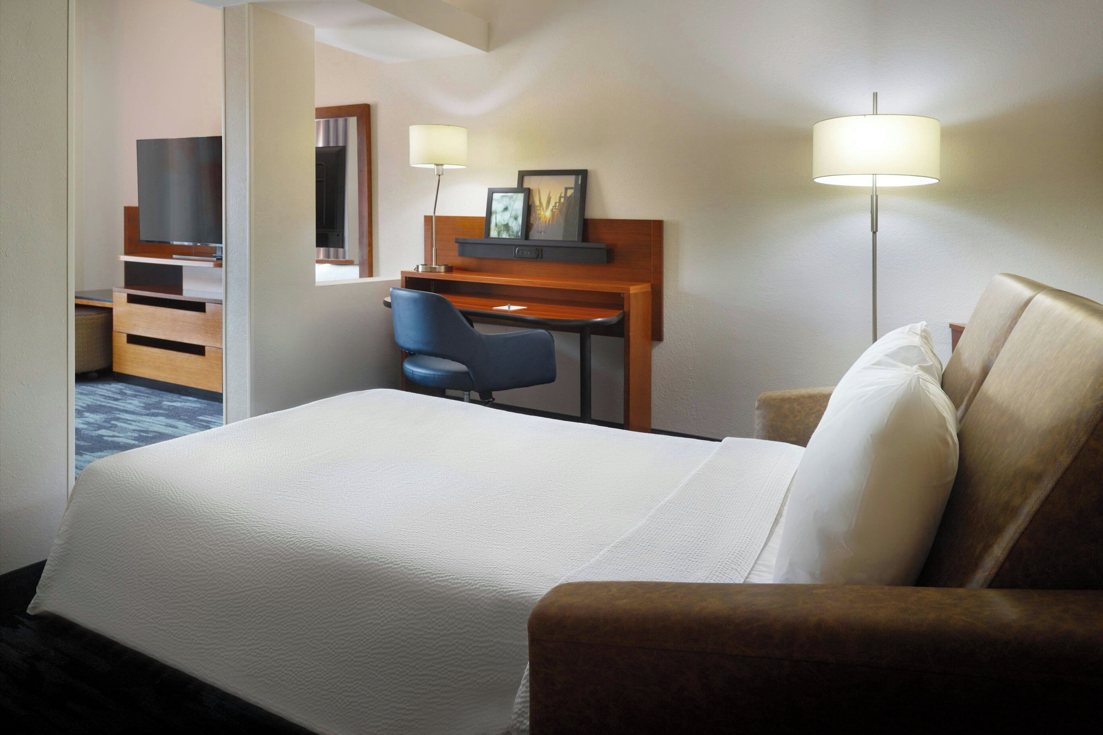 executive suite, 1 king bed with sofa bed, non smoking | premium bedding, desk, laptop workspace, blackout curtains