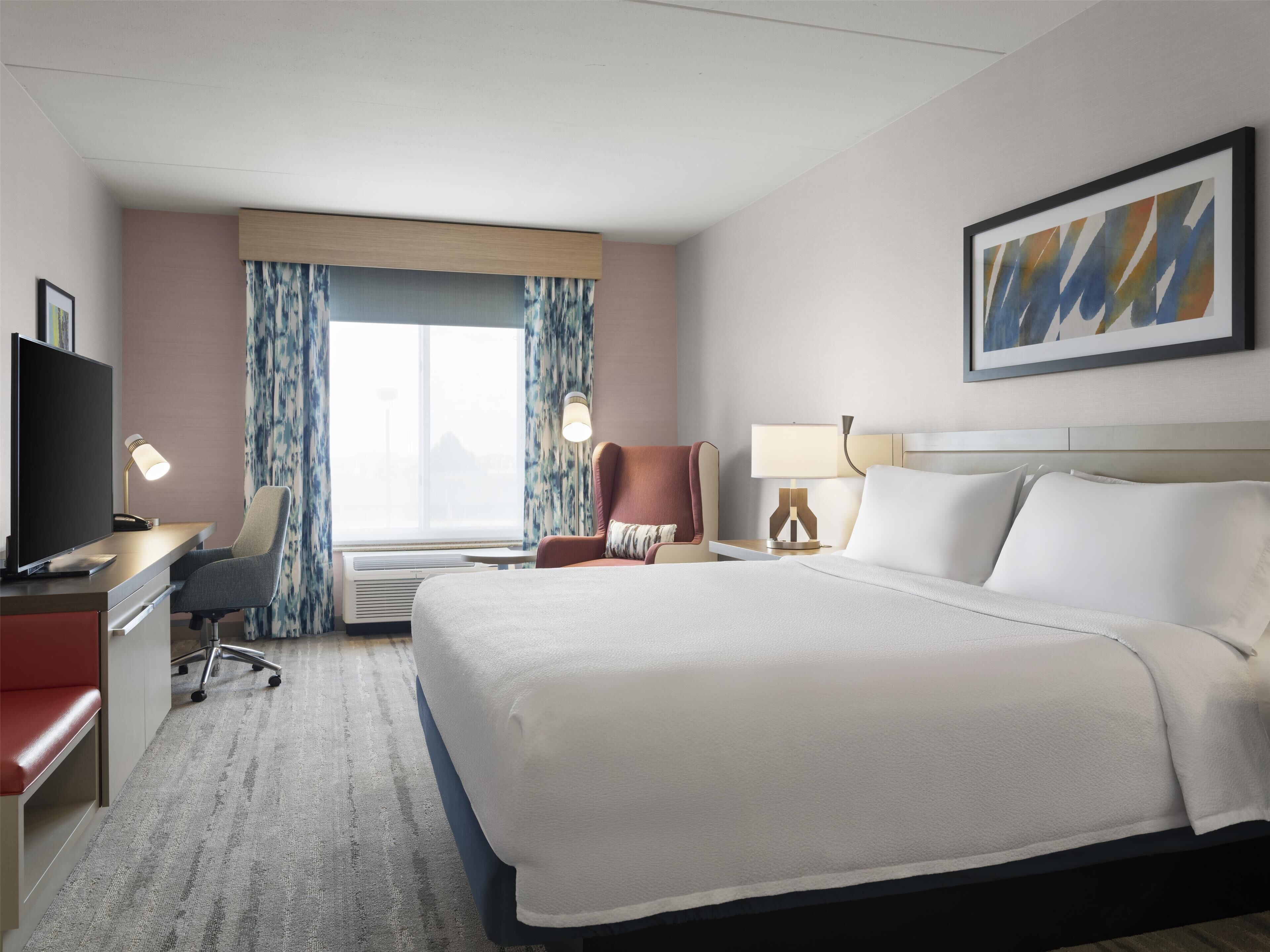 hypo-allergenic bedding, in-room safe, blackout curtains