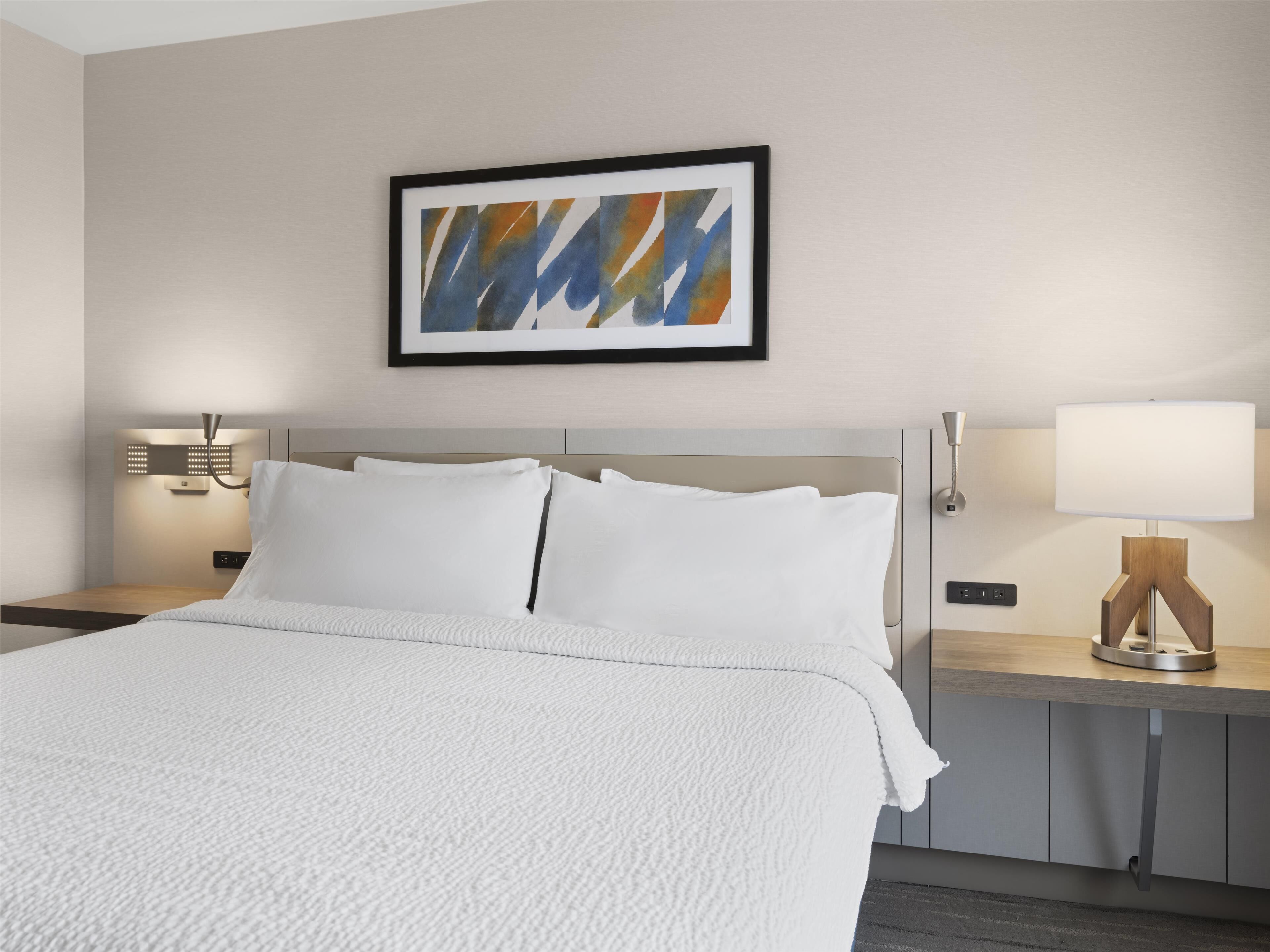 hypo-allergenic bedding, in-room safe, blackout curtains