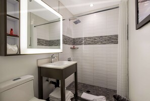 Family Room, Multiple Beds, Non Smoking, Refrigerator & Microwave (Walk-in Shower) | Bathroom | Shower, hair dryer, towels - Sunset West Hotel, SureStay Collection by Best Western (Los Angeles)