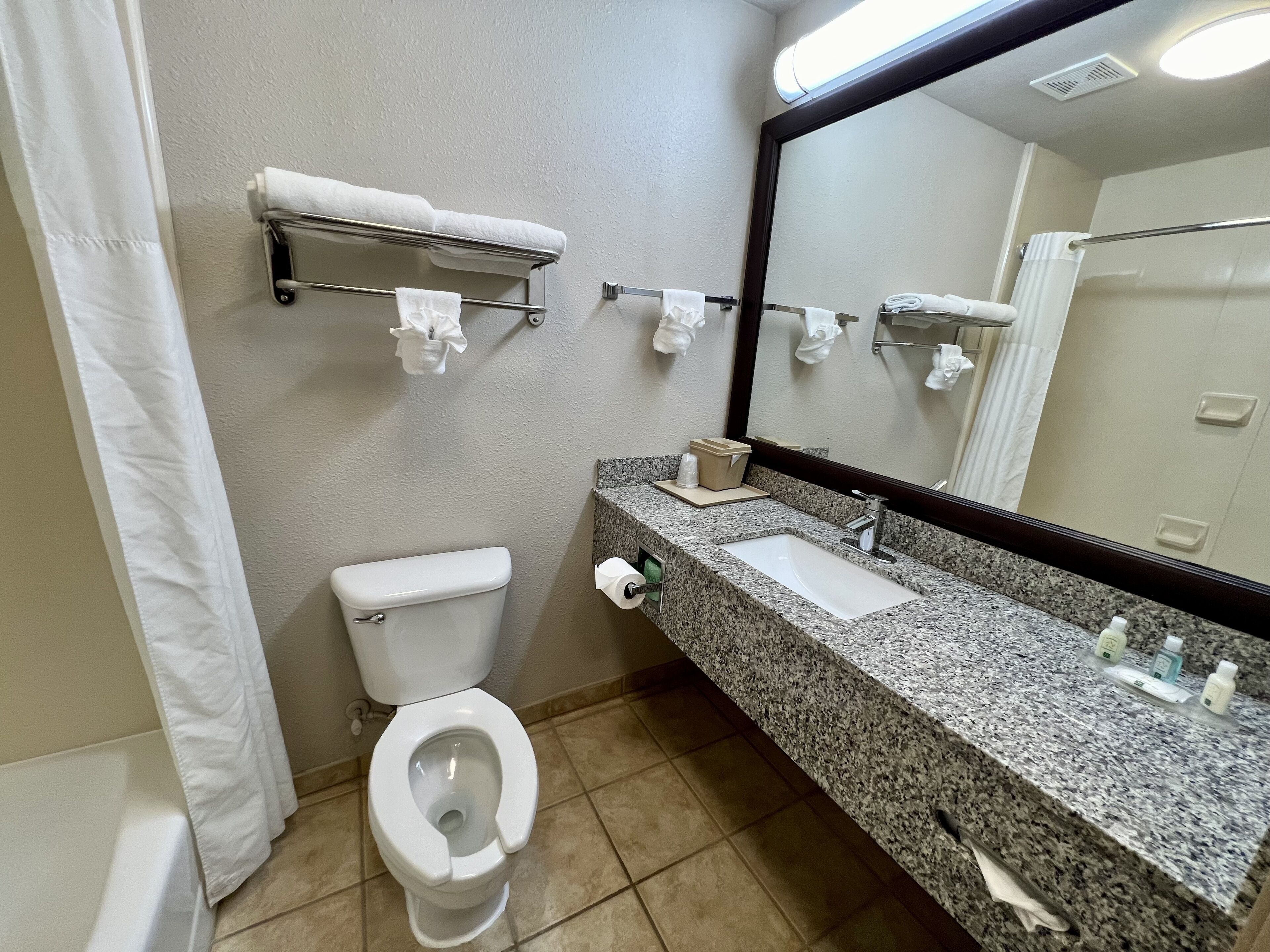 combined shower/bathtub, hair dryer, towels