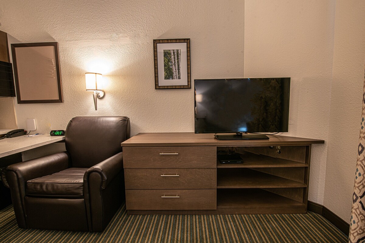 Desk, blackout curtains, soundproofing, iron/ironing board