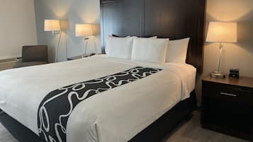 Premium bedding, desk, blackout drapes, iron/ironing board