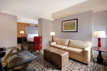 Egyptian cotton sheets, premium bedding, pillowtop beds, in-room safe at The Sam Houston, Curio Collection by Hilton