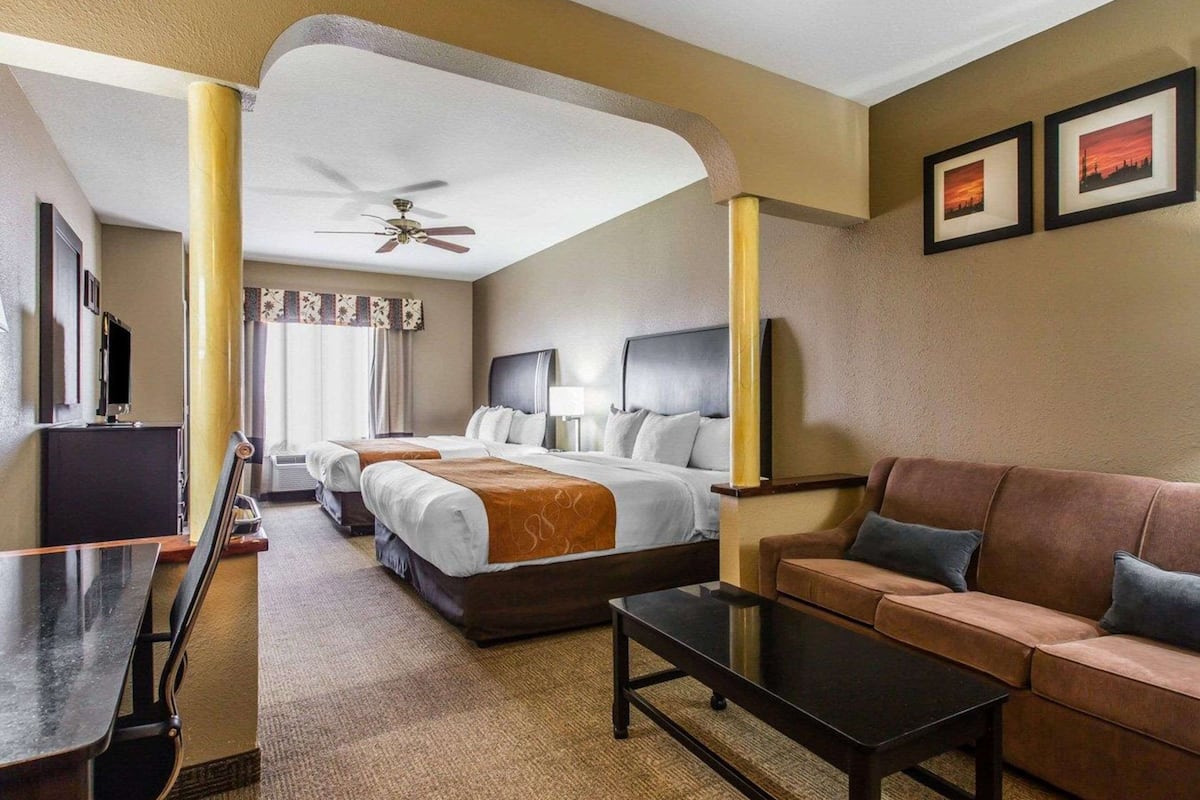 suite, 2 queen beds, non smoking | premium bedding, pillow-top beds, in-room safe, desk