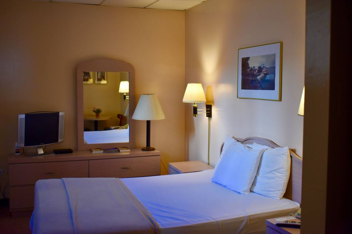 Desk, iron/ironing board, free WiFi, alarm clocks
