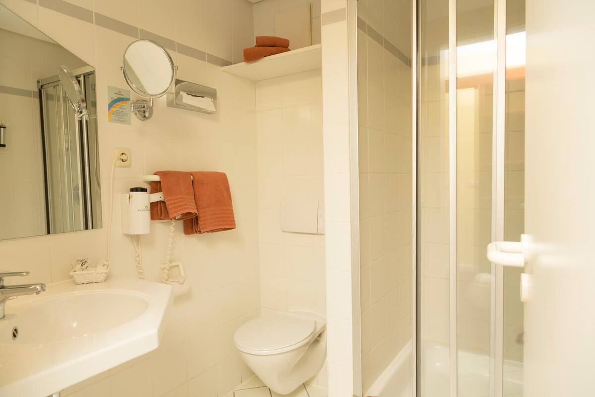 free toiletries, hair dryer, towels