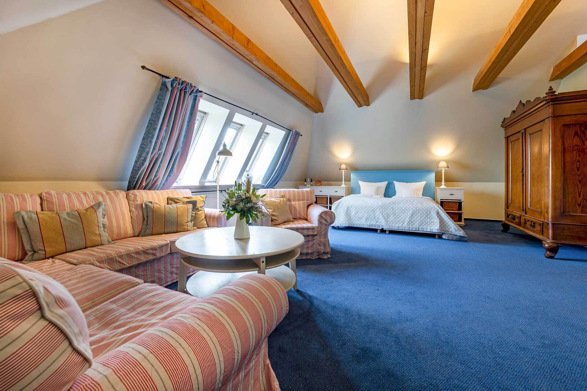 deluxe double room | living area | flat-screen tv