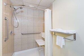 Standard Room, 1 King Bed, Accessible | Bathroom | Shower, free toiletries, hair dryer, towels
